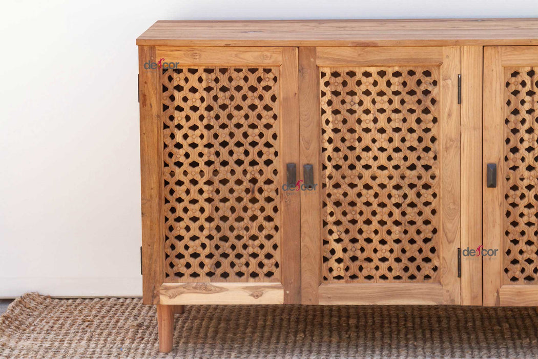 88" Long Old Teak Floral Jali Sideboard