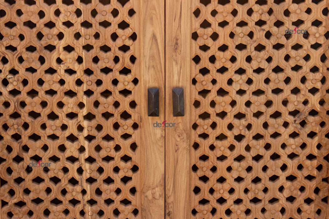 88" Long Old Teak Floral Jali Sideboard