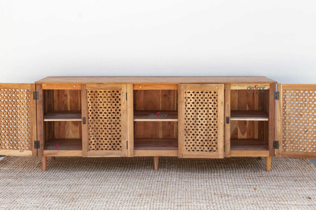 88" Long Old Teak Floral Jali Sideboard