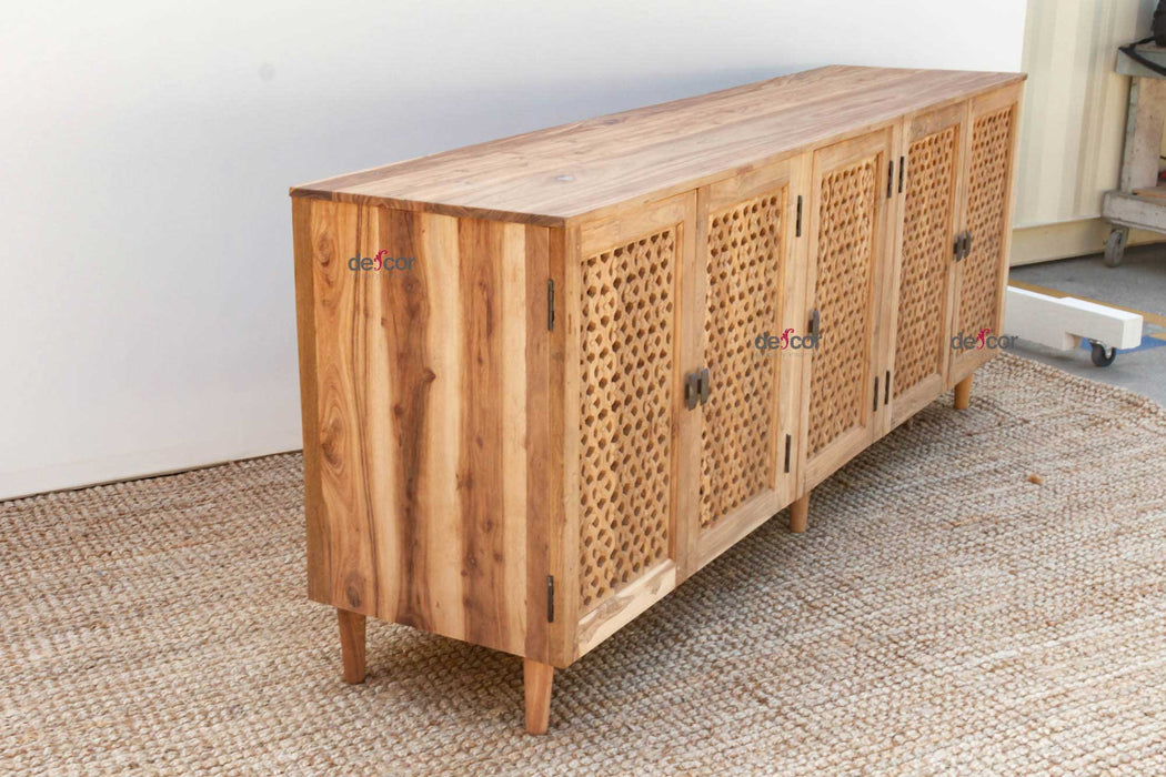 88" Long Old Teak Floral Jali Sideboard