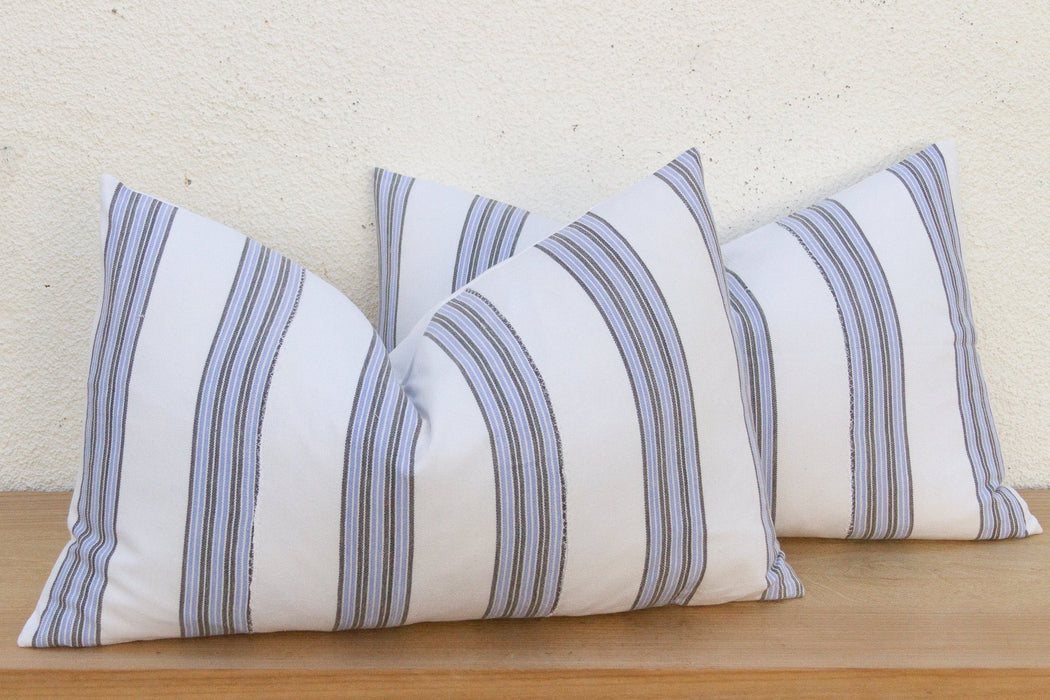 Vintage French Farmhouse Stripe Lumbar Pillows, A Pair