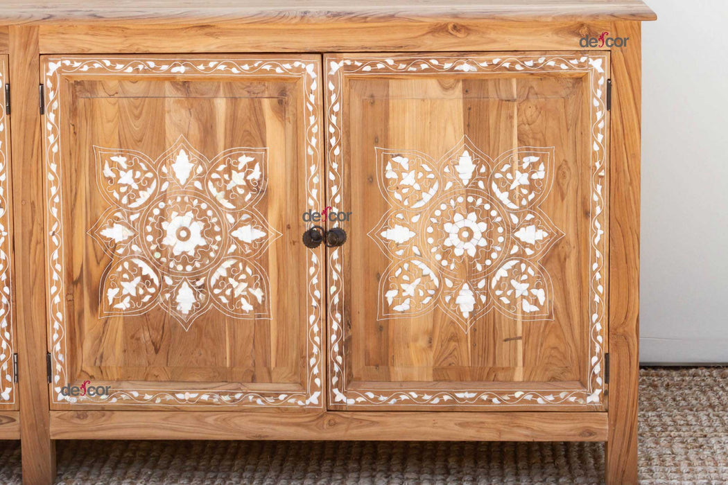 84" Long Damascus Mother Of Pearl Inlay Sideboard