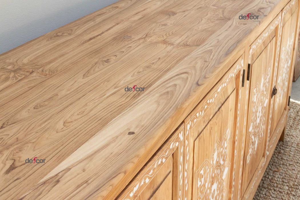 84" Long Damascus Mother Of Pearl Inlay Sideboard