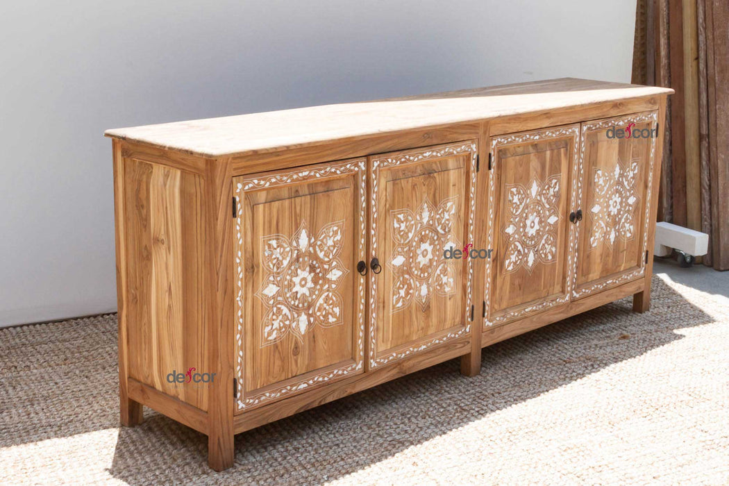 84" Long Damascus Mother Of Pearl Inlay Sideboard