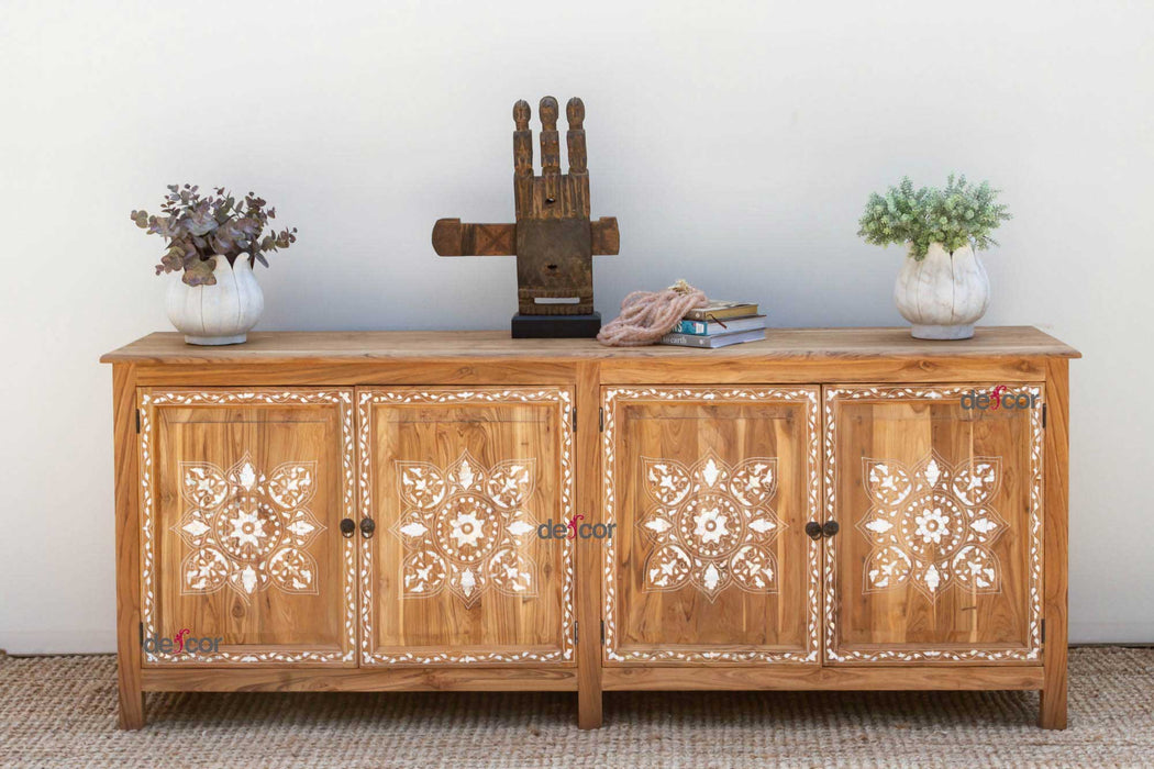 84" Long Damascus Mother Of Pearl Inlay Sideboard