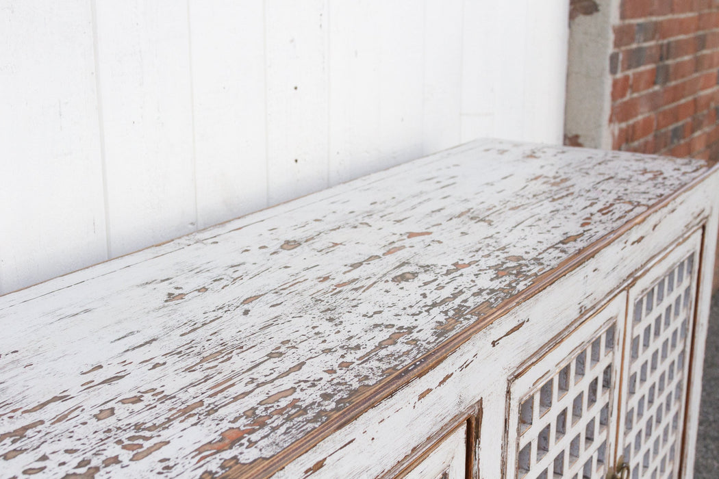 Farmhouse Antique White Lattice Sideboard