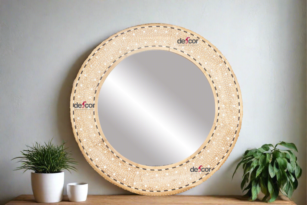 Bleached Farmhouse Zellige Round Inlay Mirror
