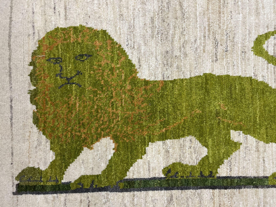 3 x 4 Handmade Rug Zagros Mountains Wool Rug Lion Beige Olive Green Tribal Rug