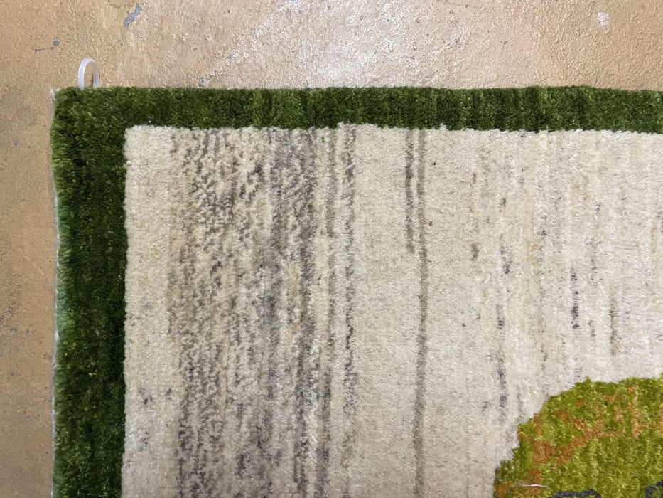 3 x 4 Handmade Rug Zagros Mountains Wool Rug Lion Beige Olive Green Tribal Rug