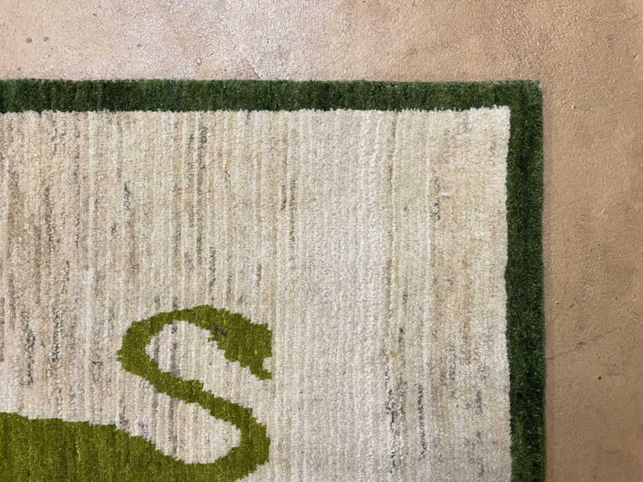 3 x 4 Handmade Rug Zagros Mountains Wool Rug Lion Beige Olive Green Tribal Rug