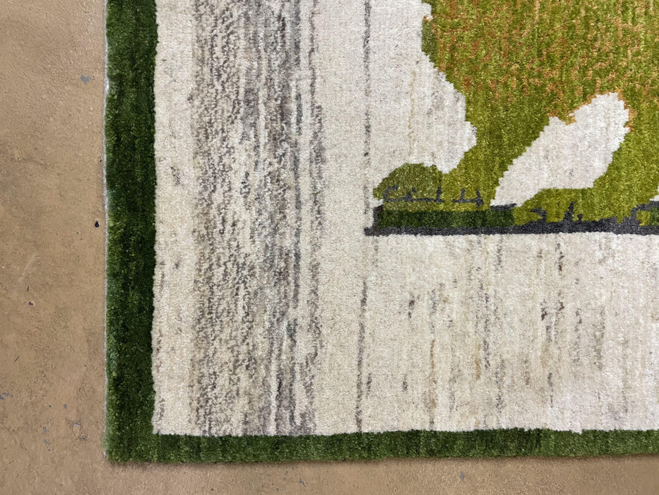 3 x 4 Handmade Rug Zagros Mountains Wool Rug Lion Beige Olive Green Tribal Rug