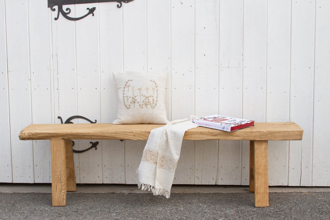 Rustic Bleached Wood Farmhouse Bench