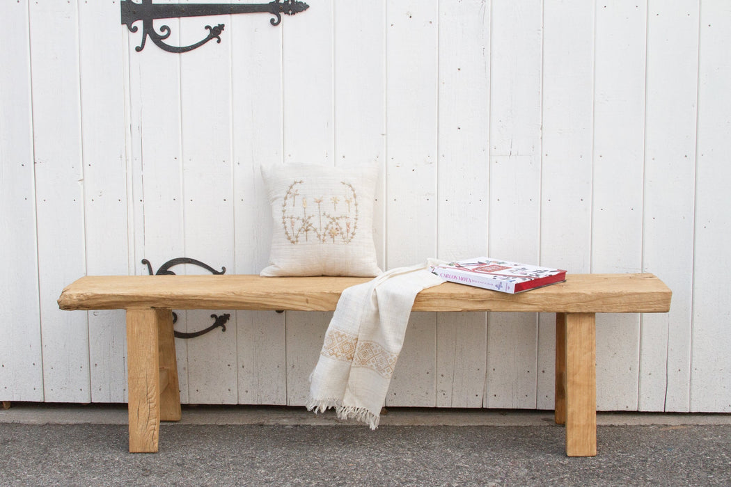 Rustic Bleached Wood Farmhouse Bench