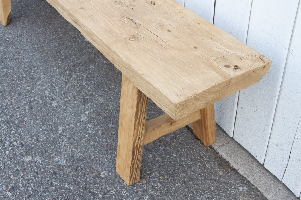 Rustic Bleached Wood Farmhouse Bench