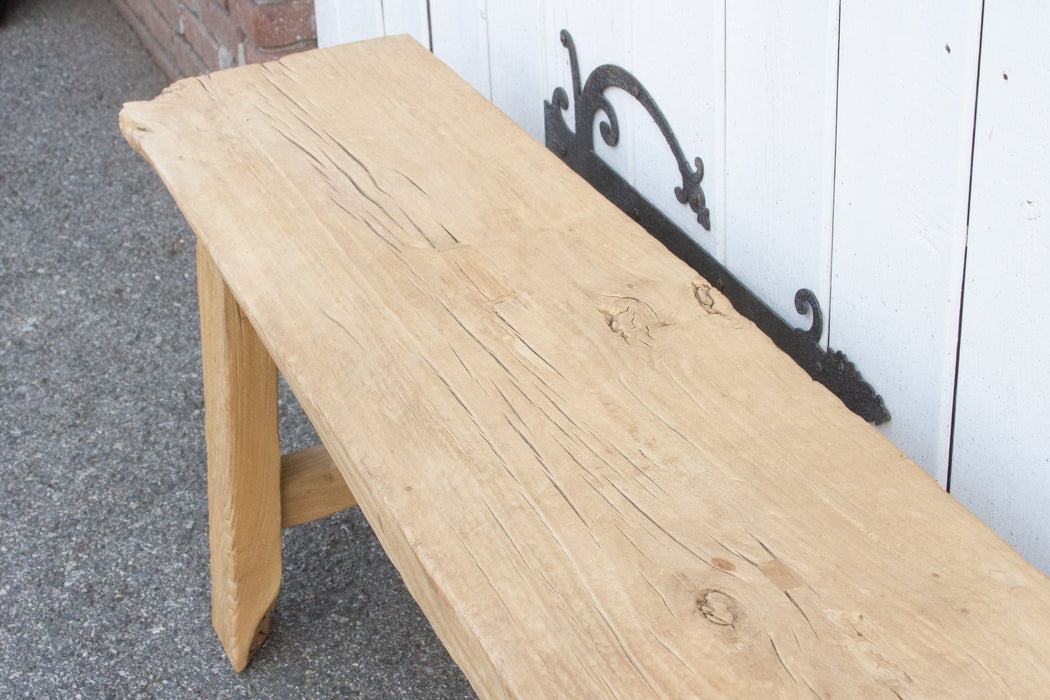 Rustic Bleached Wood Farmhouse Bench