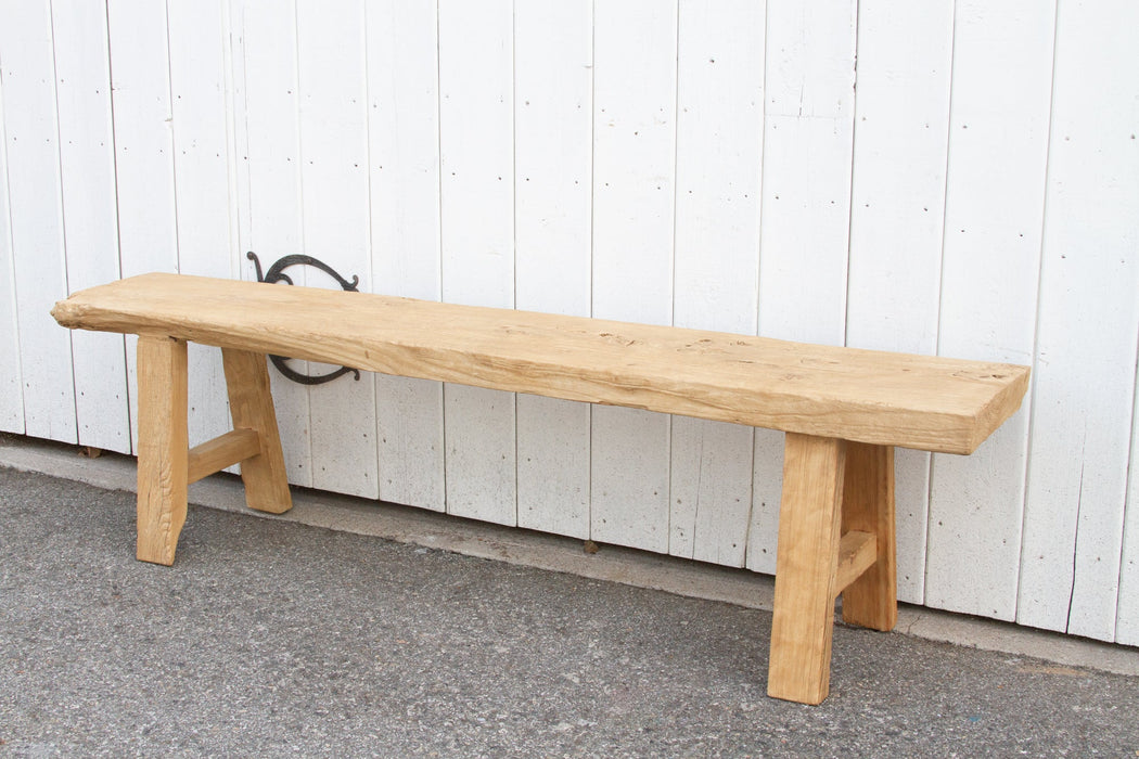 Rustic Bleached Wood Farmhouse Bench