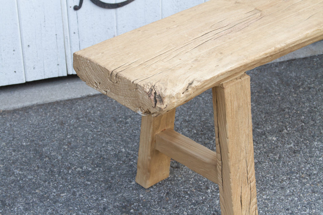 Rustic Bleached Wood Farmhouse Bench