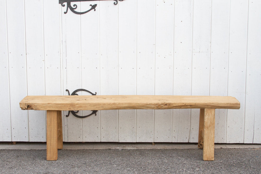 Rustic Bleached Wood Farmhouse Bench