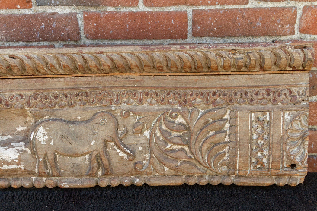 1840's Indian Pondicherry Floral & Elephant Carved Beam