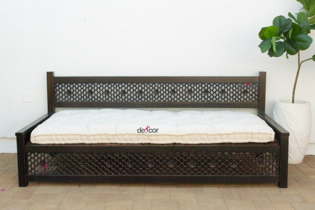 8 Ft Long Onyx Floral Carved Daybed