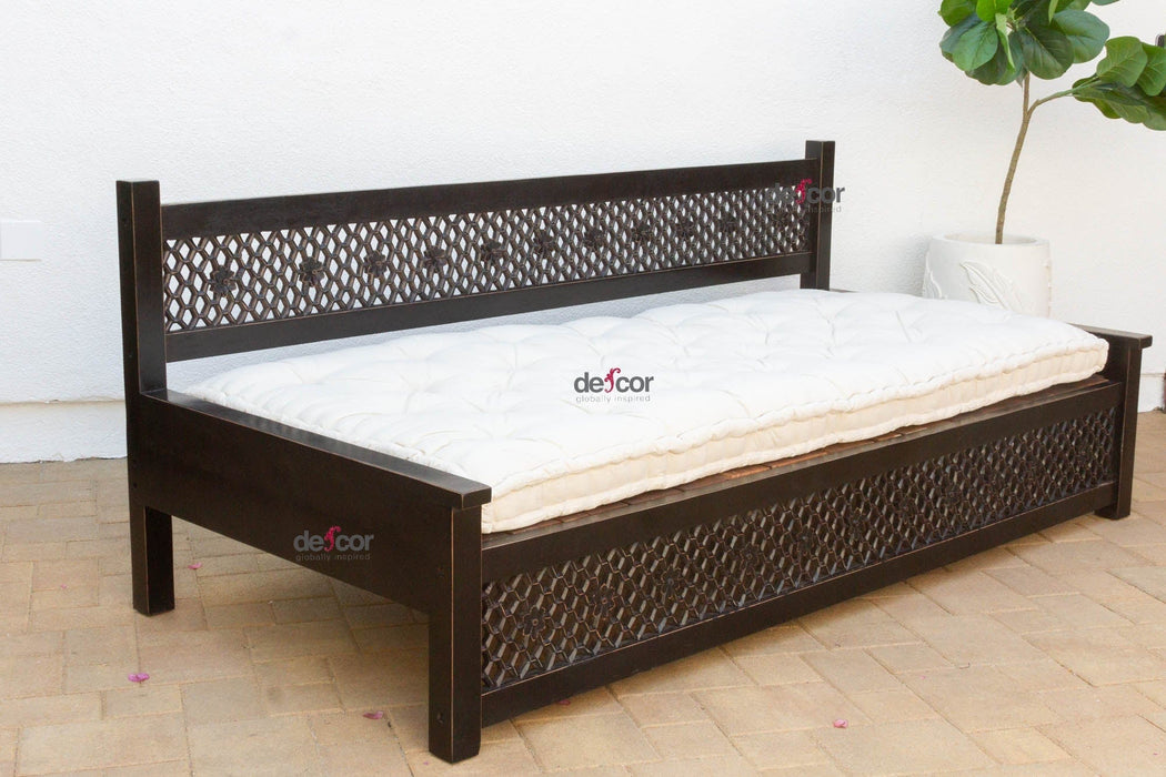 8 Ft Long Onyx Floral Carved Daybed