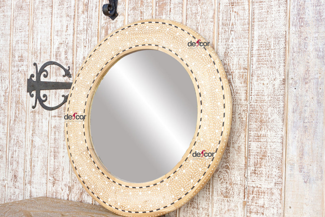 Bleached Farmhouse Zellige Round Inlay Mirror