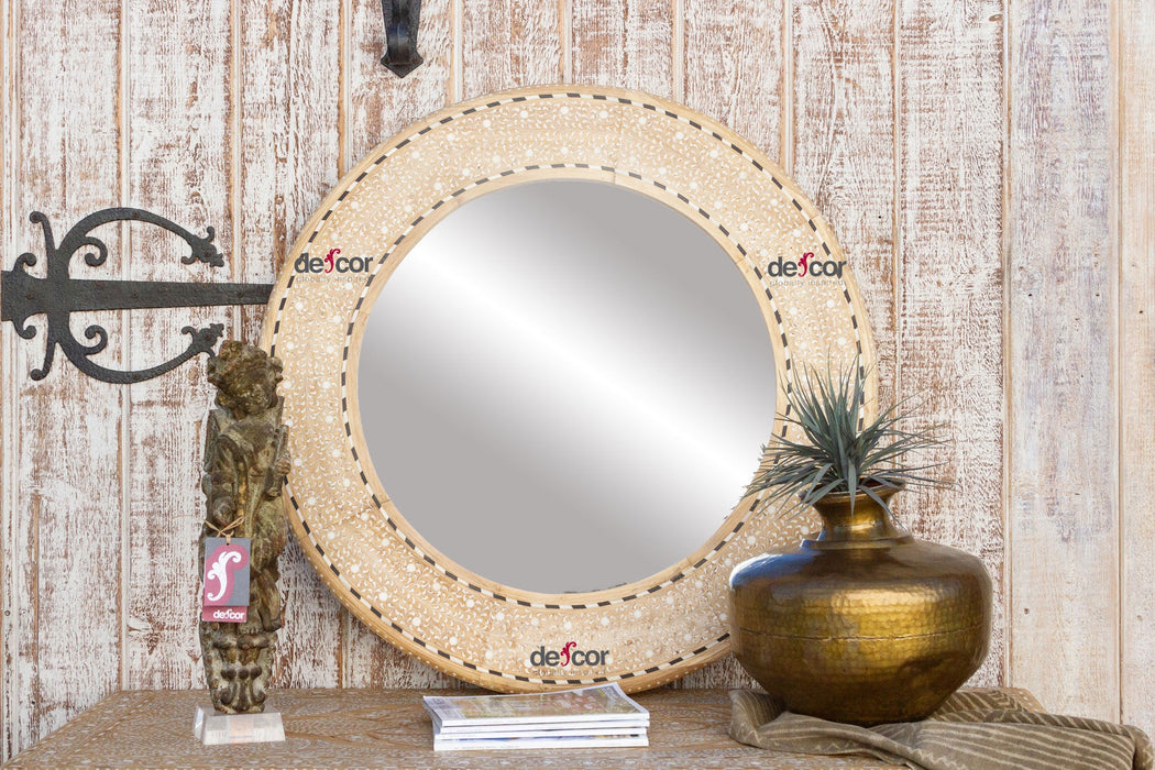 Bleached Farmhouse Zellige Round Inlay Mirror