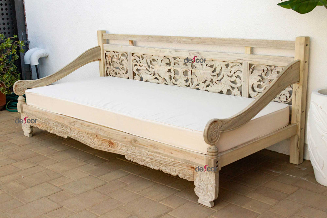 102" Beautifully Carved Opium Teak Daybed
