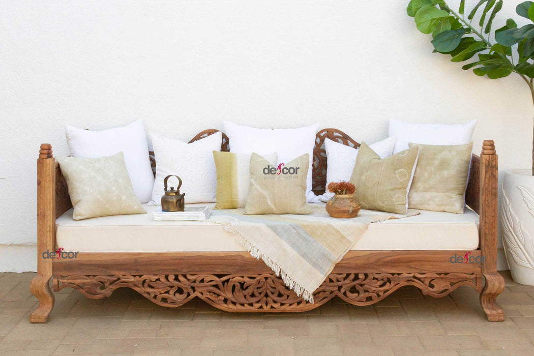 8' Long Reclaimed Teak Anglo Indian Carved Daybed