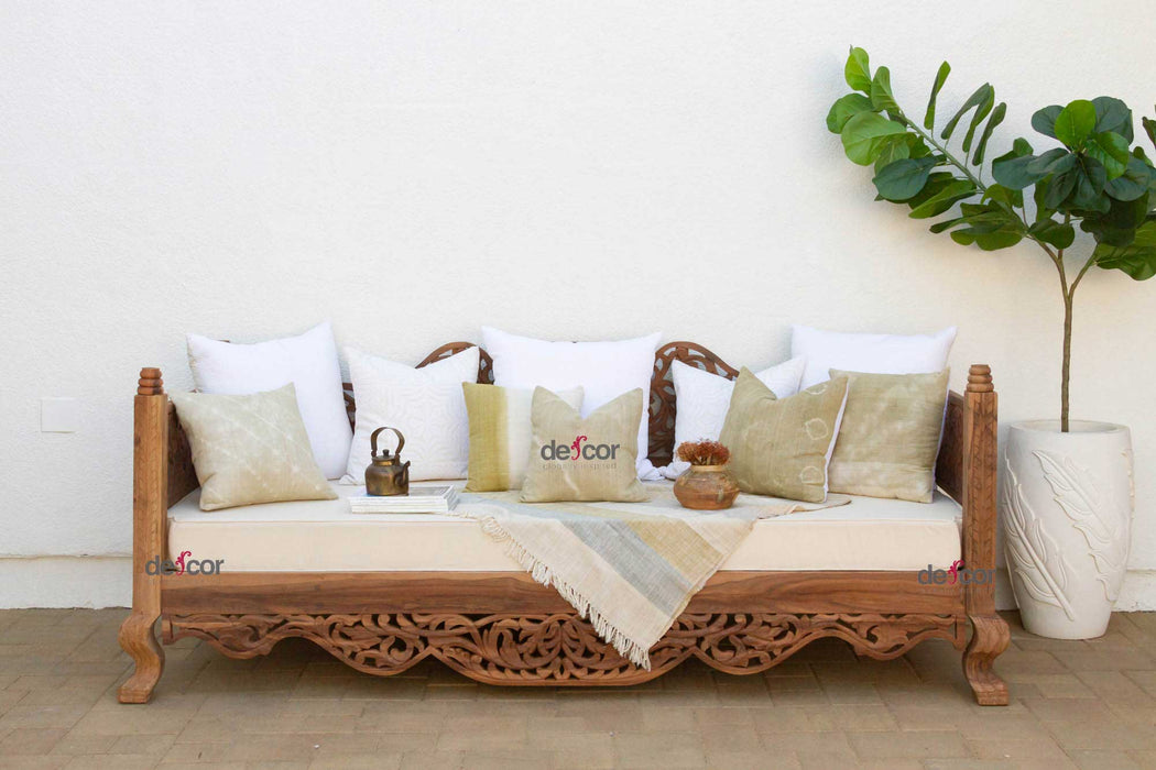 8' Long Reclaimed Teak Anglo Indian Carved Daybed