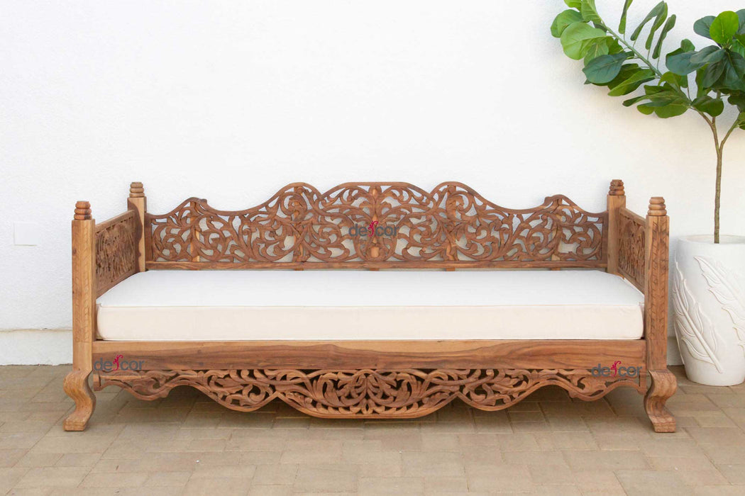 8' Long Reclaimed Teak Anglo Indian Carved Daybed