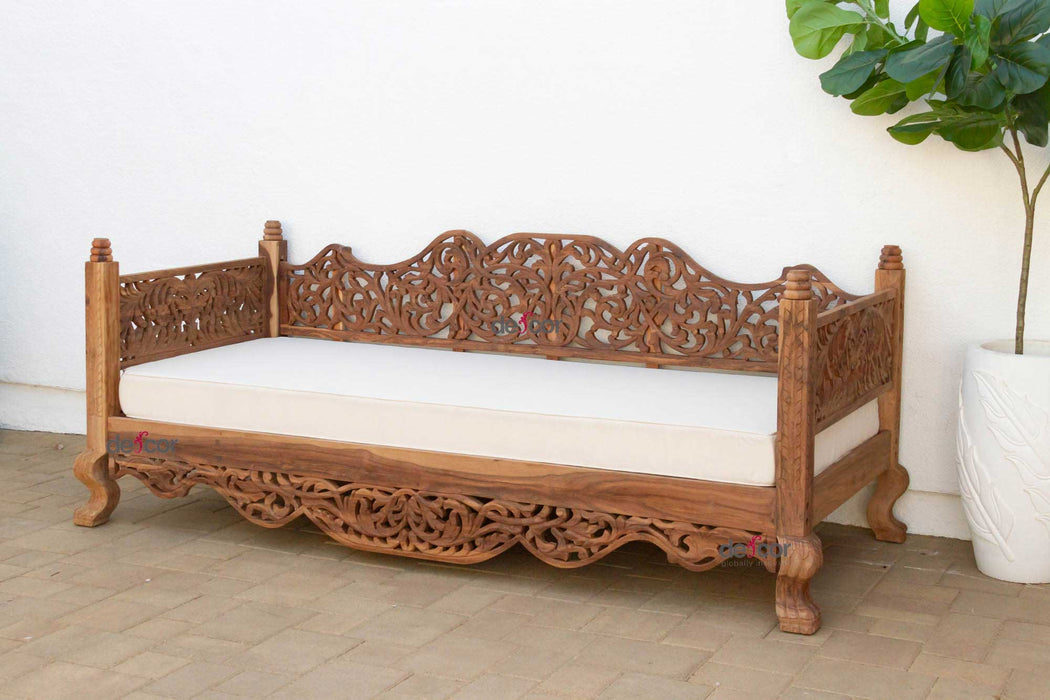 8' Long Reclaimed Teak Anglo Indian Carved Daybed