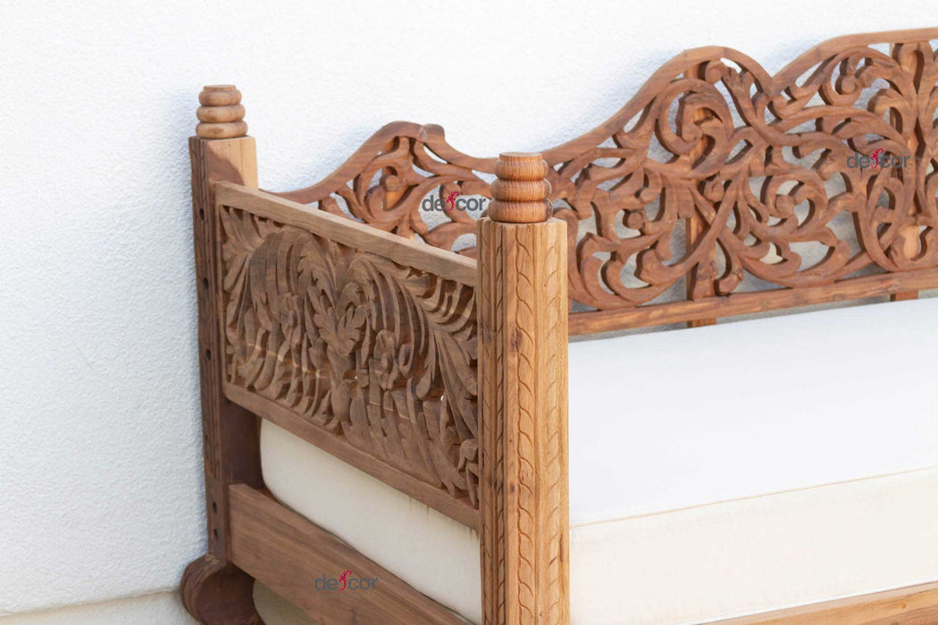 8' Long Reclaimed Teak Anglo Indian Carved Daybed