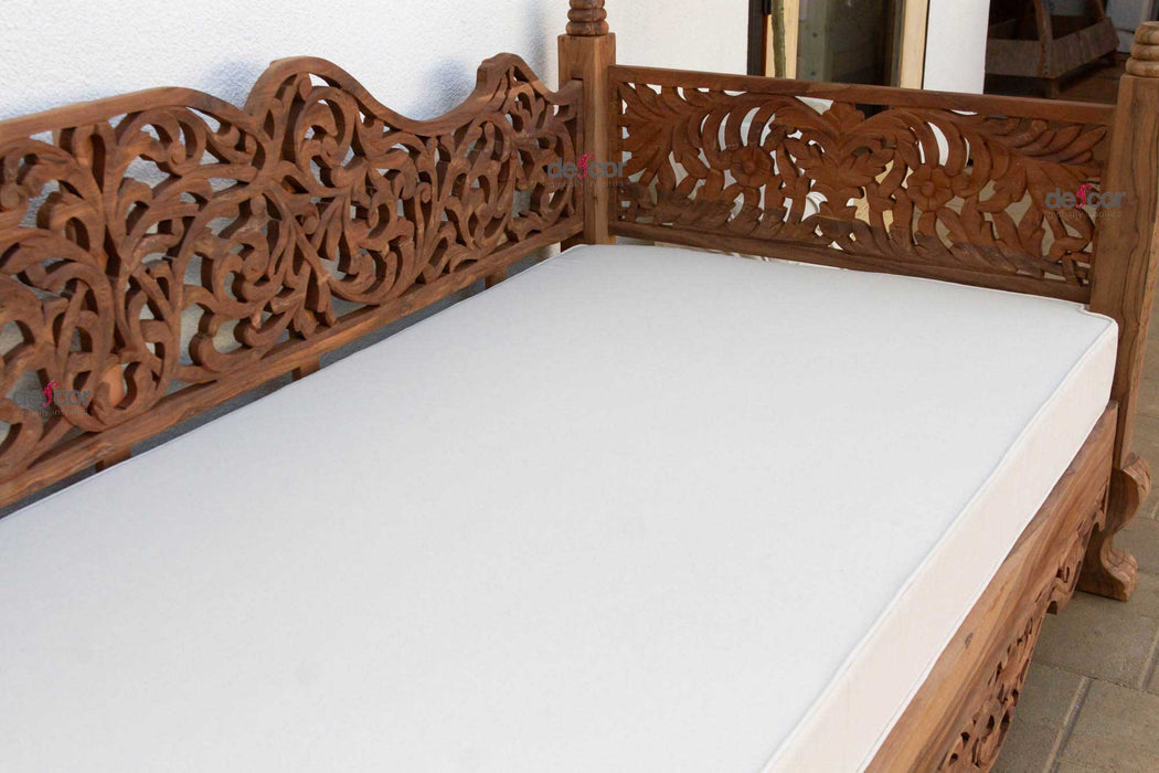 8' Long Reclaimed Teak Anglo Indian Carved Daybed
