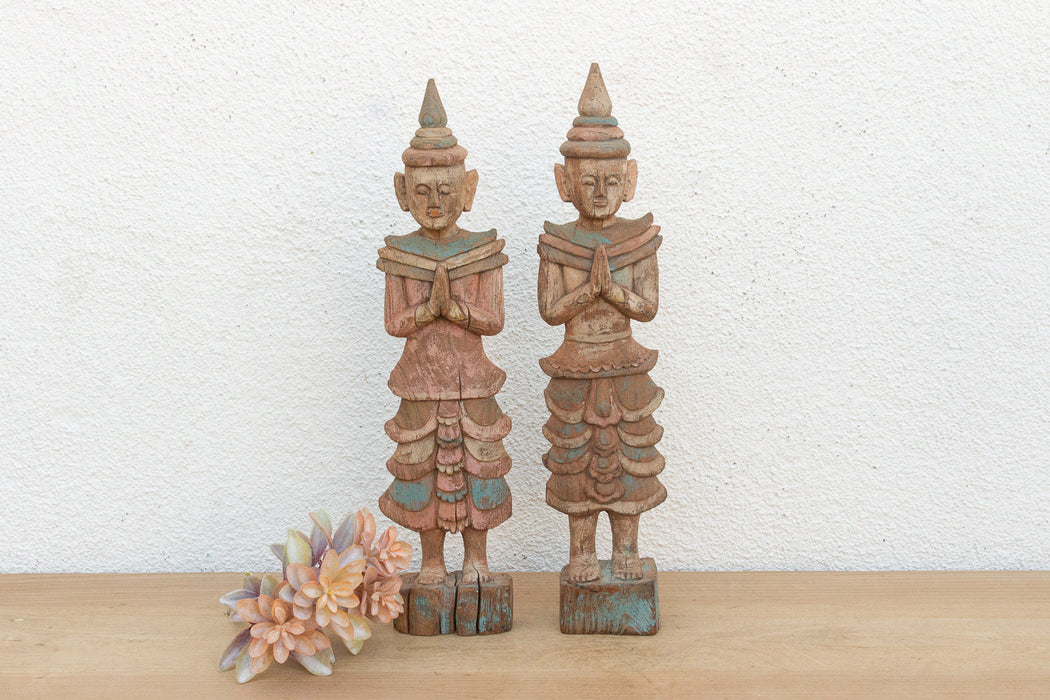 Pair of Antique Painted Wood Folk Figures