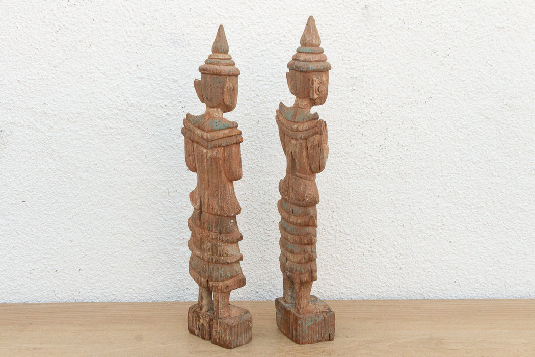 Pair of Antique Painted Wood Folk Figures