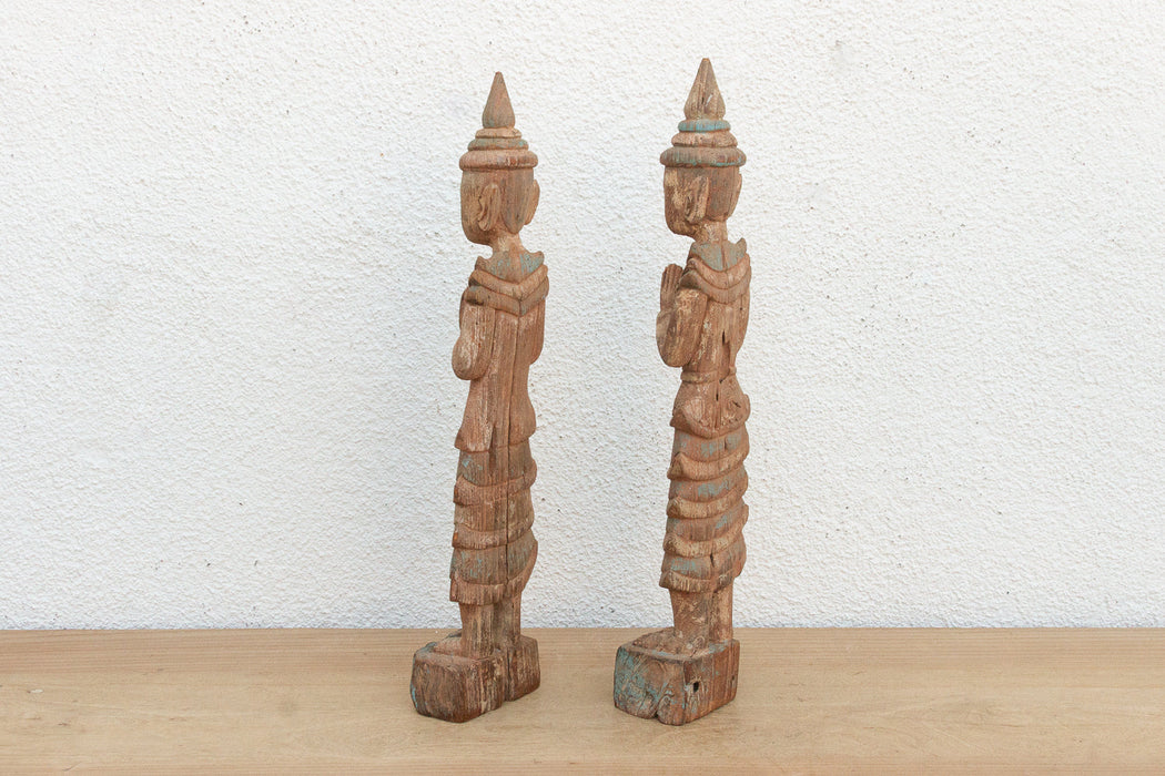 Pair of Antique Painted Wood Folk Figures