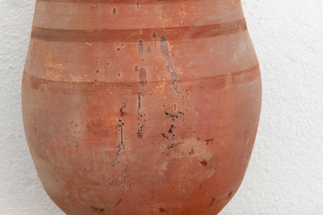 Large Mediterranean Terracotta Glazed Rim Floor Vase