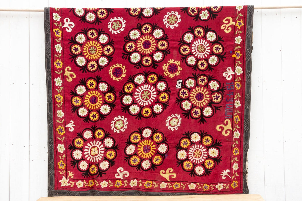1970's Ruby Red Mandala Suzani Tapestry