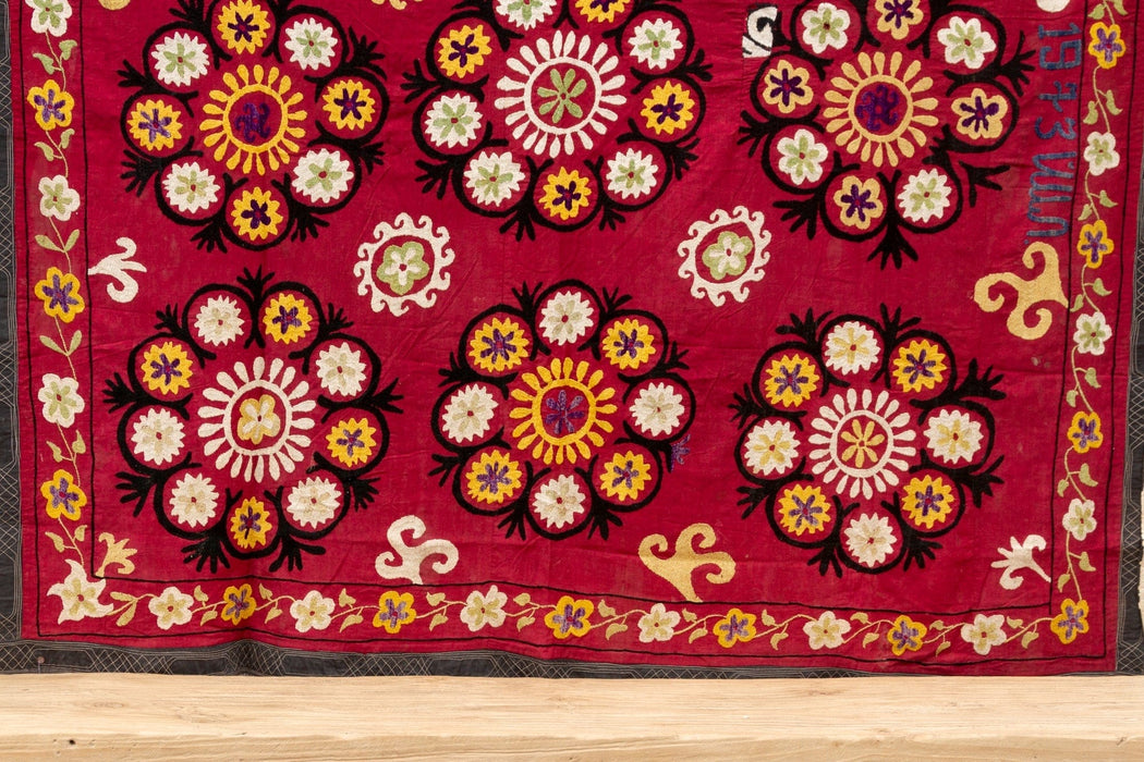 1970's Ruby Red Mandala Suzani Tapestry