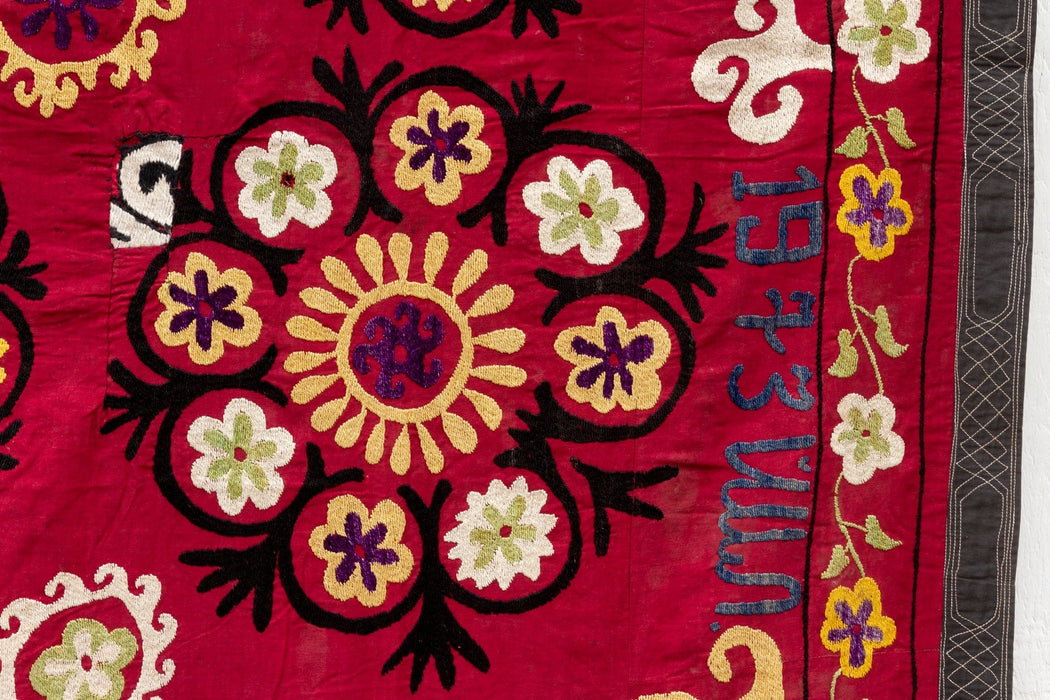 1970's Ruby Red Mandala Suzani Tapestry