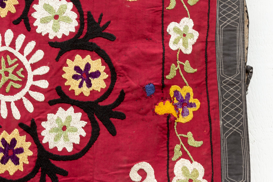 1970's Ruby Red Mandala Suzani Tapestry