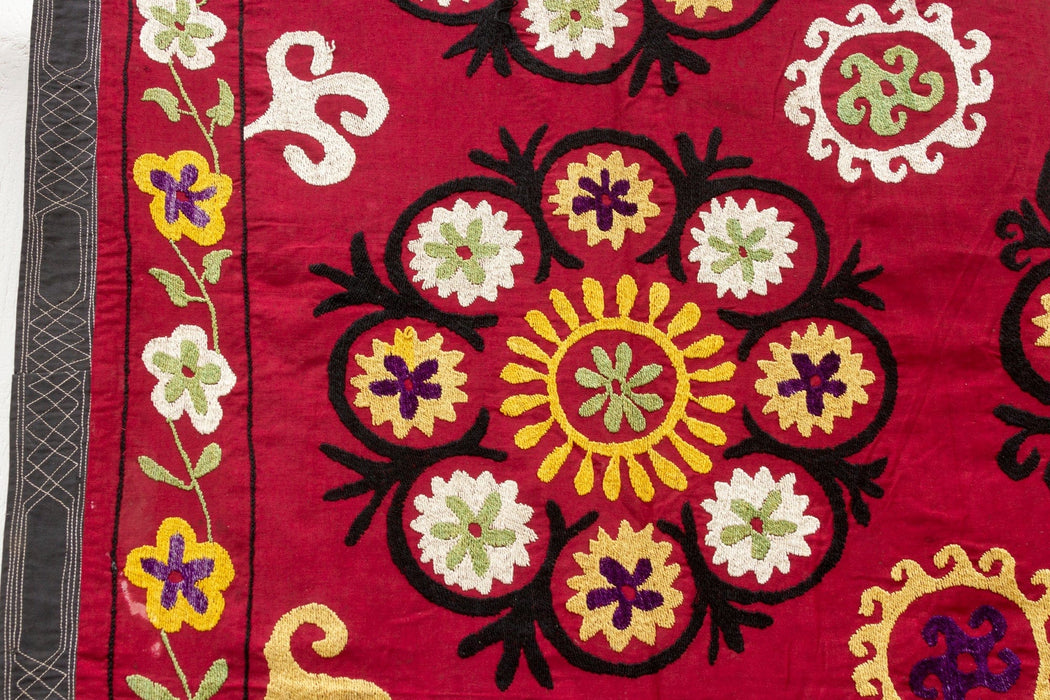 1970's Ruby Red Mandala Suzani Tapestry
