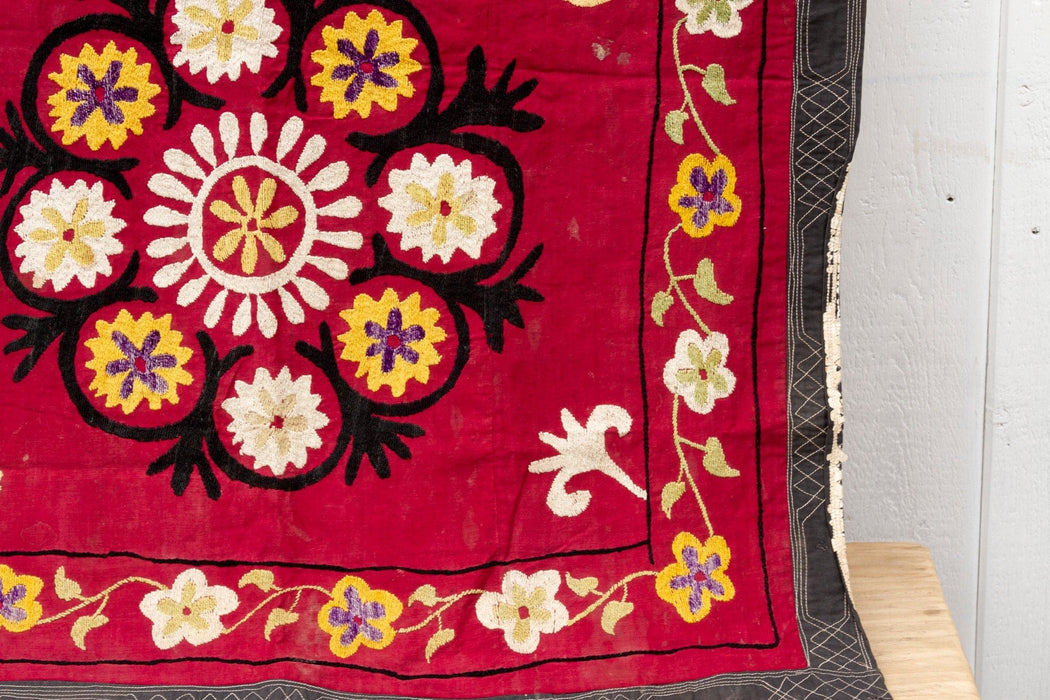 1970's Ruby Red Mandala Suzani Tapestry