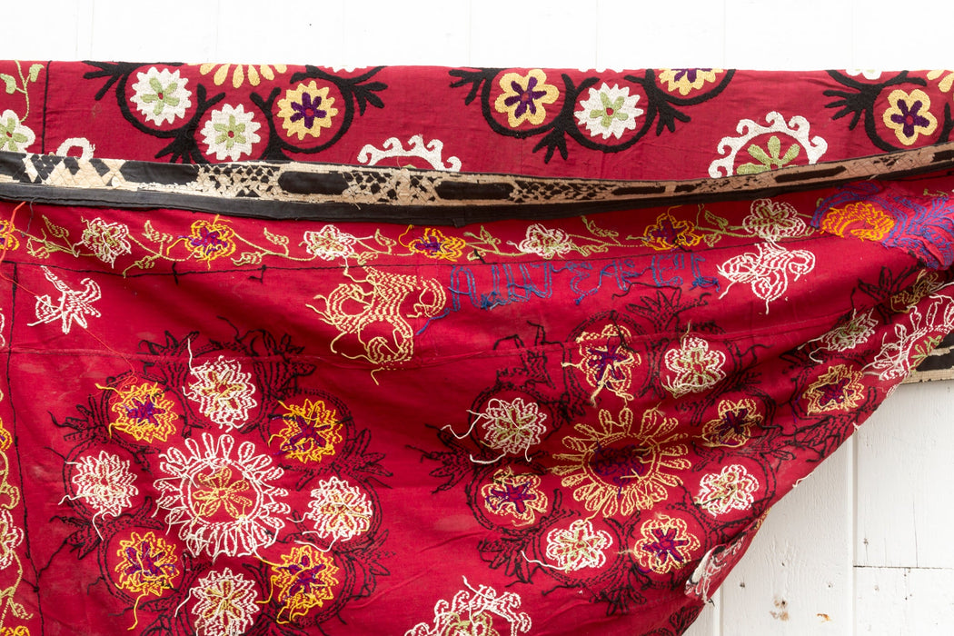 1970's Ruby Red Mandala Suzani Tapestry