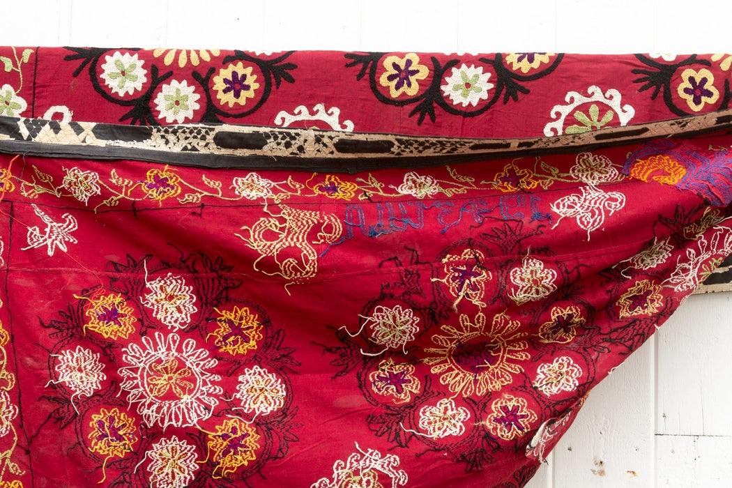 1970's Ruby Red Mandala Suzani Tapestry
