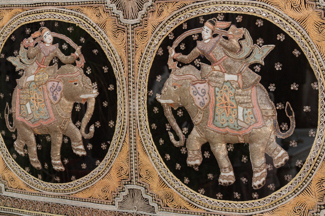Large Framed Burmese Kalaga Elephants Tapestry