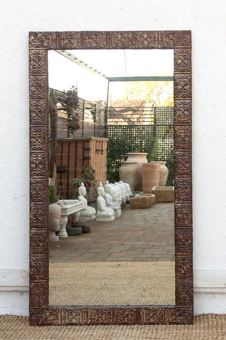 Large Antique Pressed Tin Tile Floor Mirror