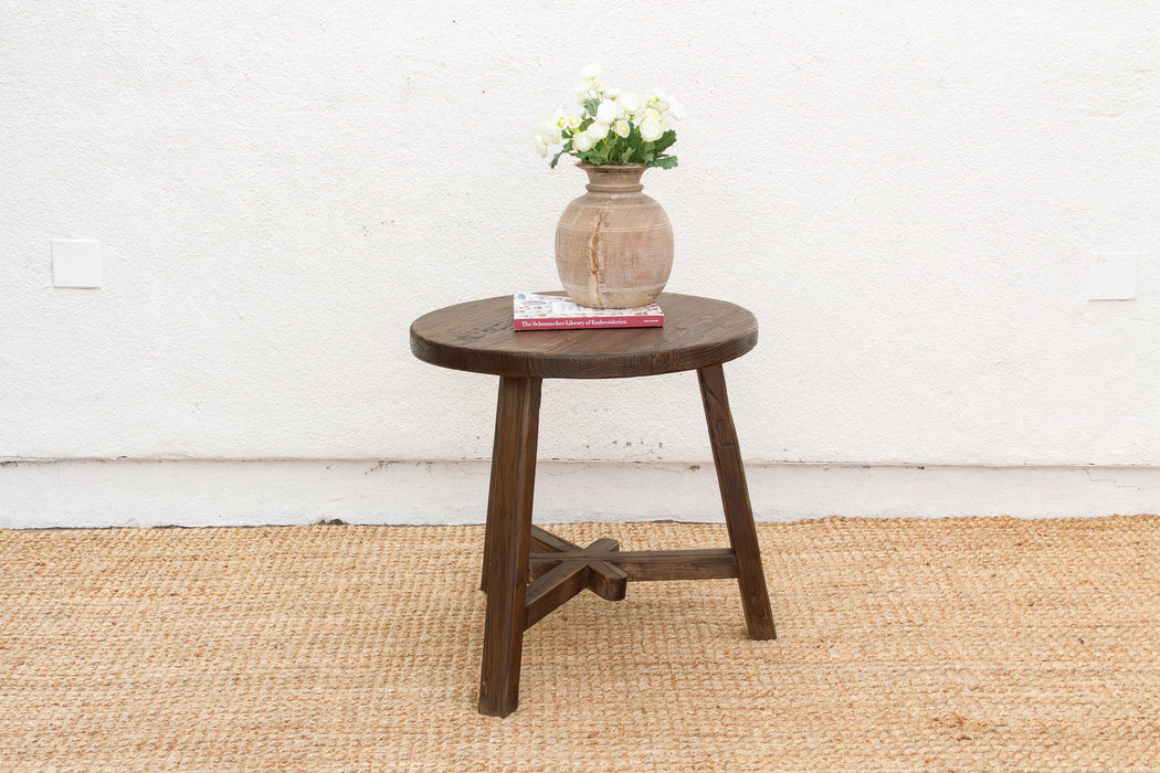 Farmhouse Style Reclaimed Elm Round End Table