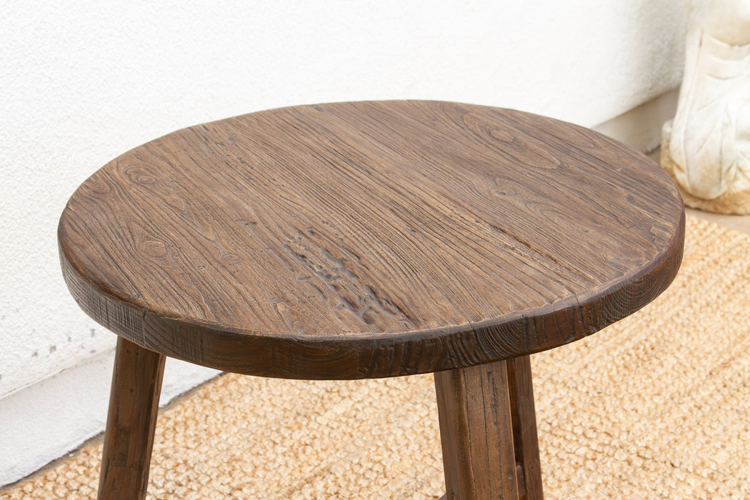 Farmhouse Style Reclaimed Elm Round End Table